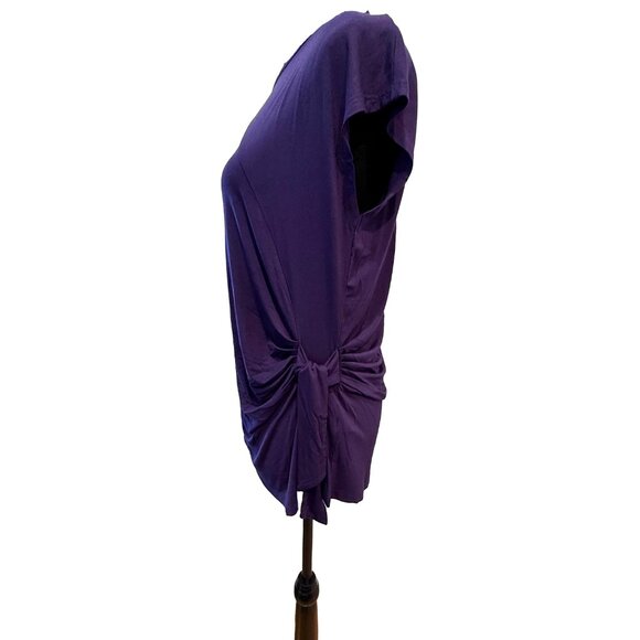 NWOT Colleen Lopez Purple Side-Tie Ruched Blouse Top | Size S Cap Sleeve - Picture 4 of 6